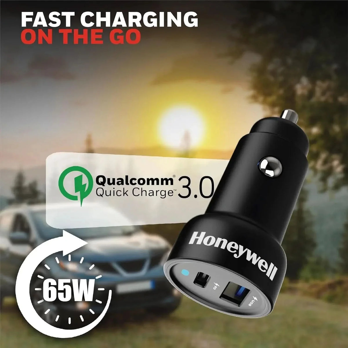 Honeywell Micro CLA 83W PD Smart Car Charger, 65W Type C PD & 18W USB A Port, Ultra-Fast Charging, Compatible with All Car for iPhone, Smartphones, Laptops, Tablets, 3 Years Manufacturer Warranty – TechCure India