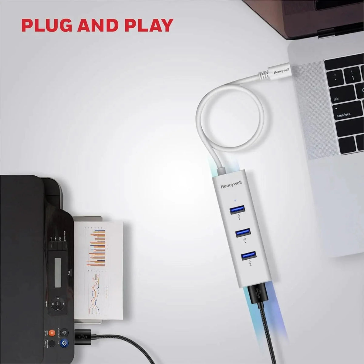 Honeywell Momentum Type C to 4xUSB 3.0 Hub, Super-Fast Transmission Speed 5GBPS, Max Current 900mA per Port, Universally Compatible with All Type C- MacBook, Laptop, PC, Printer, Mobiles, Keyboard – TechCure India