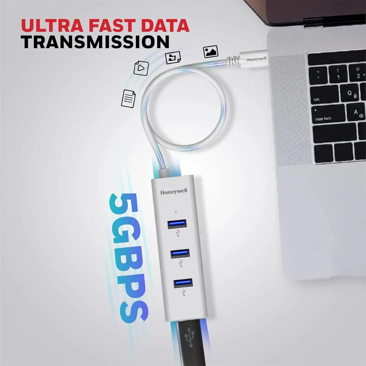 Honeywell Momentum Type C to 4xUSB 3.0 Hub, Super-Fast Transmission Speed 5GBPS, Max Current 900mA per Port, Universally Compatible with All Type C- MacBook, Laptop, PC, Printer, Mobiles, Keyboard – TechCure India