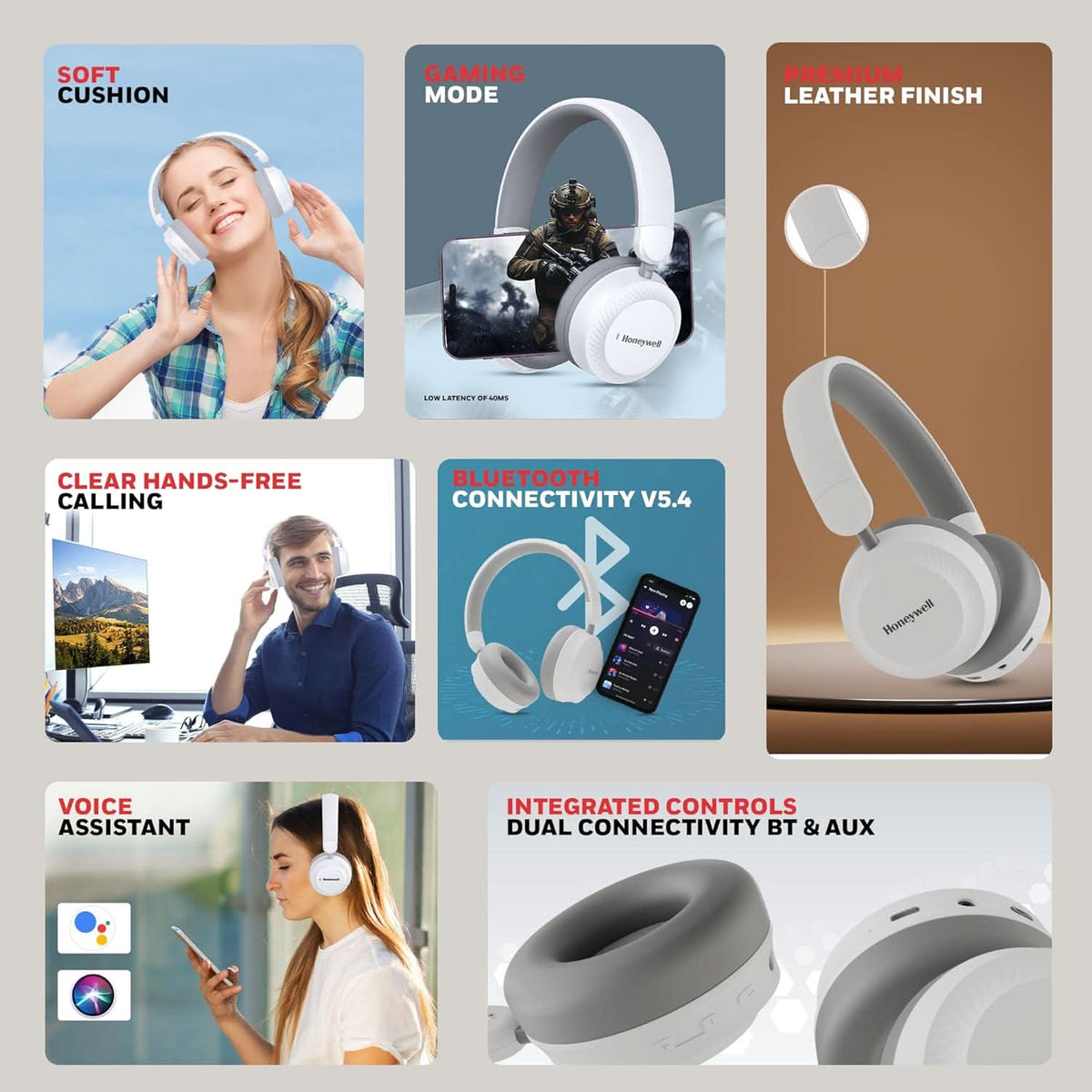 Honeywell Moxie V20 Bluetooth 5.4 Wireless On-Ear Headphones with Mic, ENC Noise Reduction, 25H Playback, Deep Bass, IPX4, AUX Support, 40ms Low Latency Gaming Mode, Stereo Sound, Padded Cushions – TechCure India