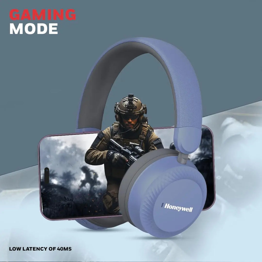 Honeywell Moxie V20 Bluetooth 5.4 Wireless On-Ear Headphones with Mic, ENC Noise Reduction, 25H Playback, Deep Bass, IPX4, AUX Support, 40ms Low Latency Gaming Mode, Stereo Sound, Padded Cushions Blue – TechCure India