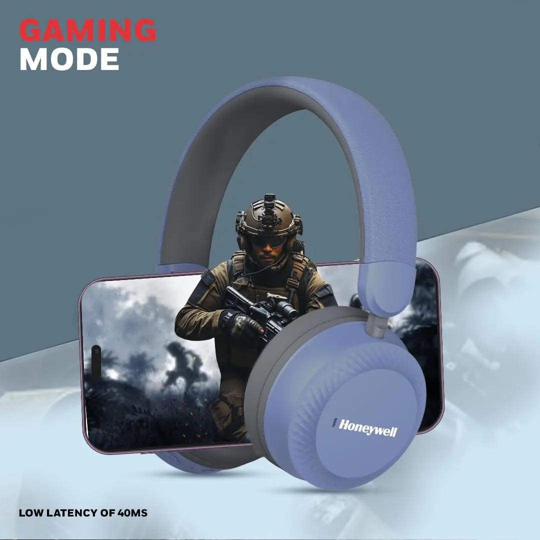 Honeywell Moxie V20 Bluetooth 5.4 Wireless On-Ear Headphones with Mic, ENC Noise Reduction, 25H Playback, Deep Bass, IPX4, AUX Support, 40ms Low Latency Gaming Mode, Stereo Sound, Padded Cushions Blue – TechCure India
