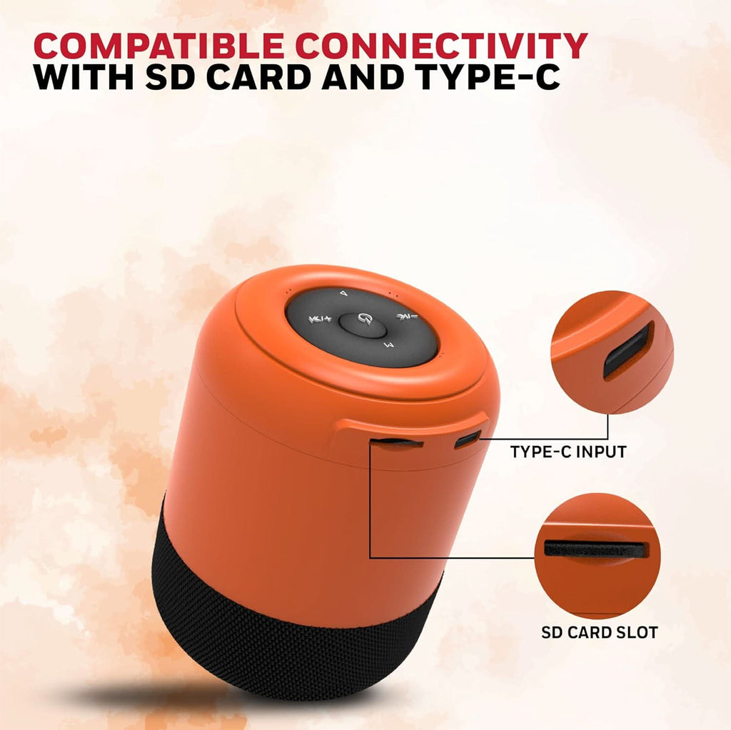 Honeywell Moxie V200 Wireless Bluetooth V5.3 Portable Speaker 5W, 12Hrs Playtime, Advanced 52mm Drivers, IPX4, Connect 2 Speakers with TWS Feature, Premium Stereo Sound, Multi Compatibility Mode Orange – TechCure India