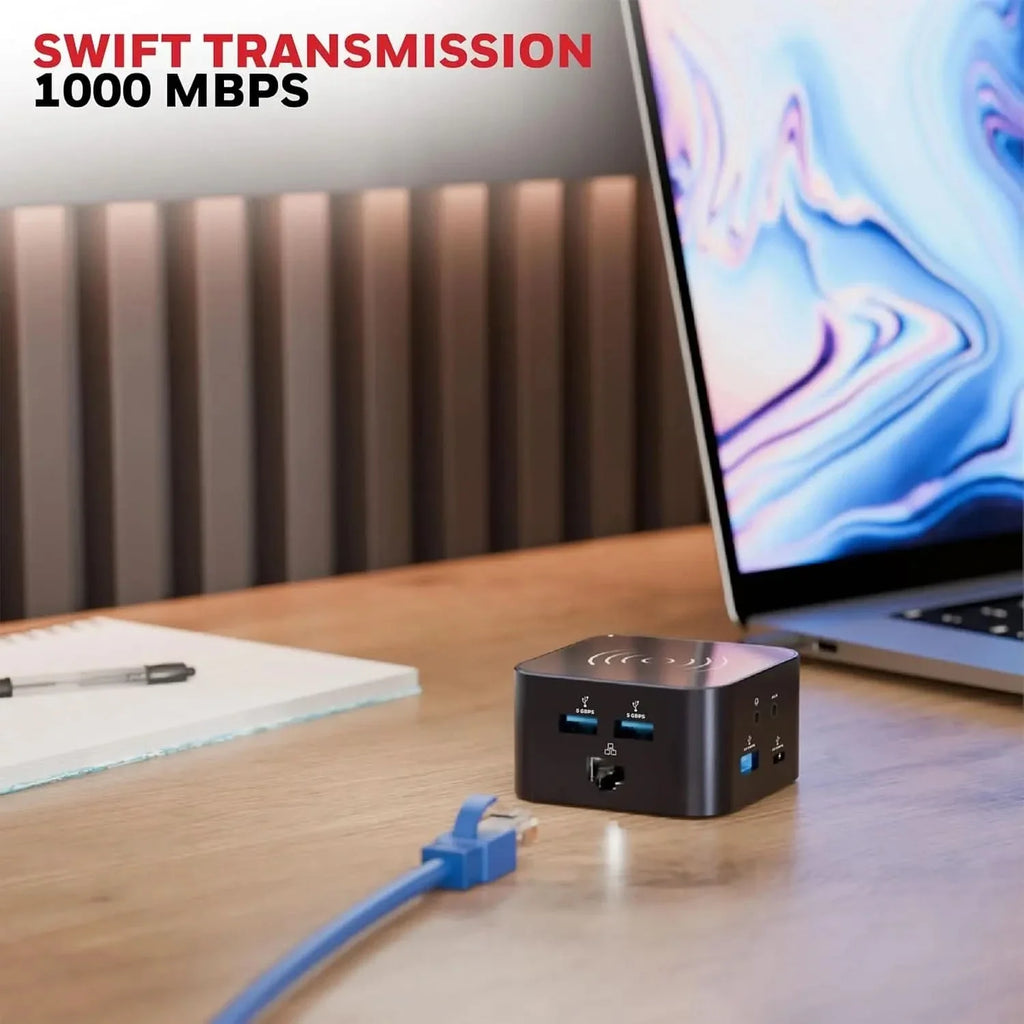 Honeywell New Launch 12-in-1 Type C Dock with 4K HDMI, MagSafe Wireless 15W, 4xUSB Ports PD 100W, Mic, Ethernet & Audio Port, SD & MicroSD Slot, All Type C Devices, Windows/MacBook – TechCure India