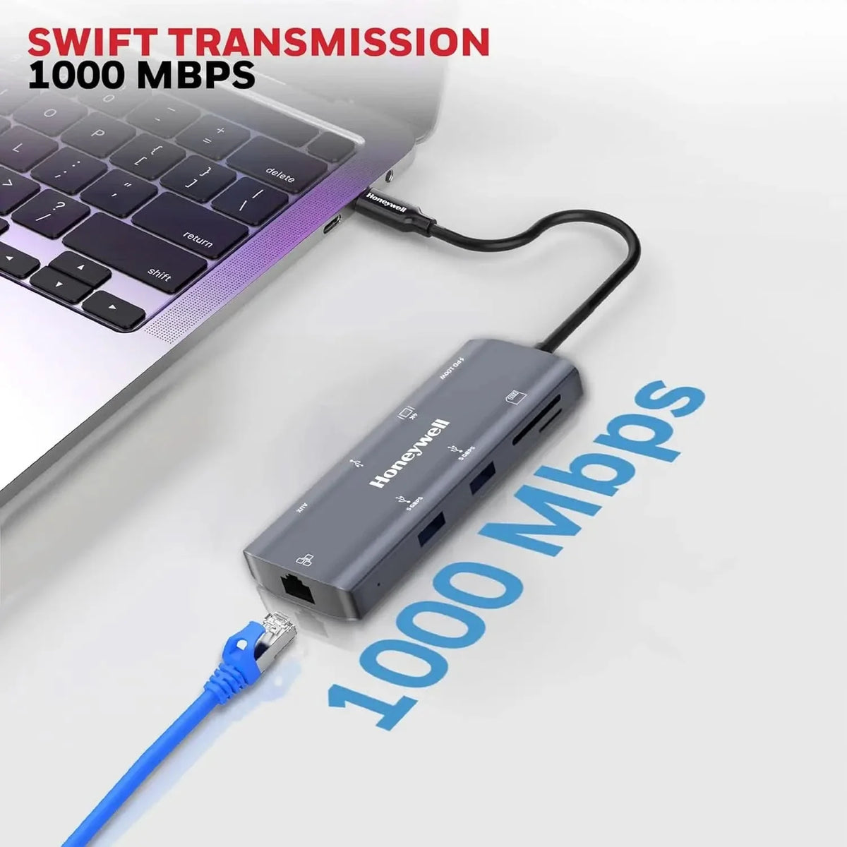 Honeywell New Launch 9-in-1 Type C Dock with 4K HDMI, 1GBPS RJ45 Ethernet Port, 2xUSB 3.0, 1xUSB 2.0 & Type C 3.0 PD100W, SD & Micro SD Slot, Audio Port for All Type C Devices- Windows/MacBook – TechCure India