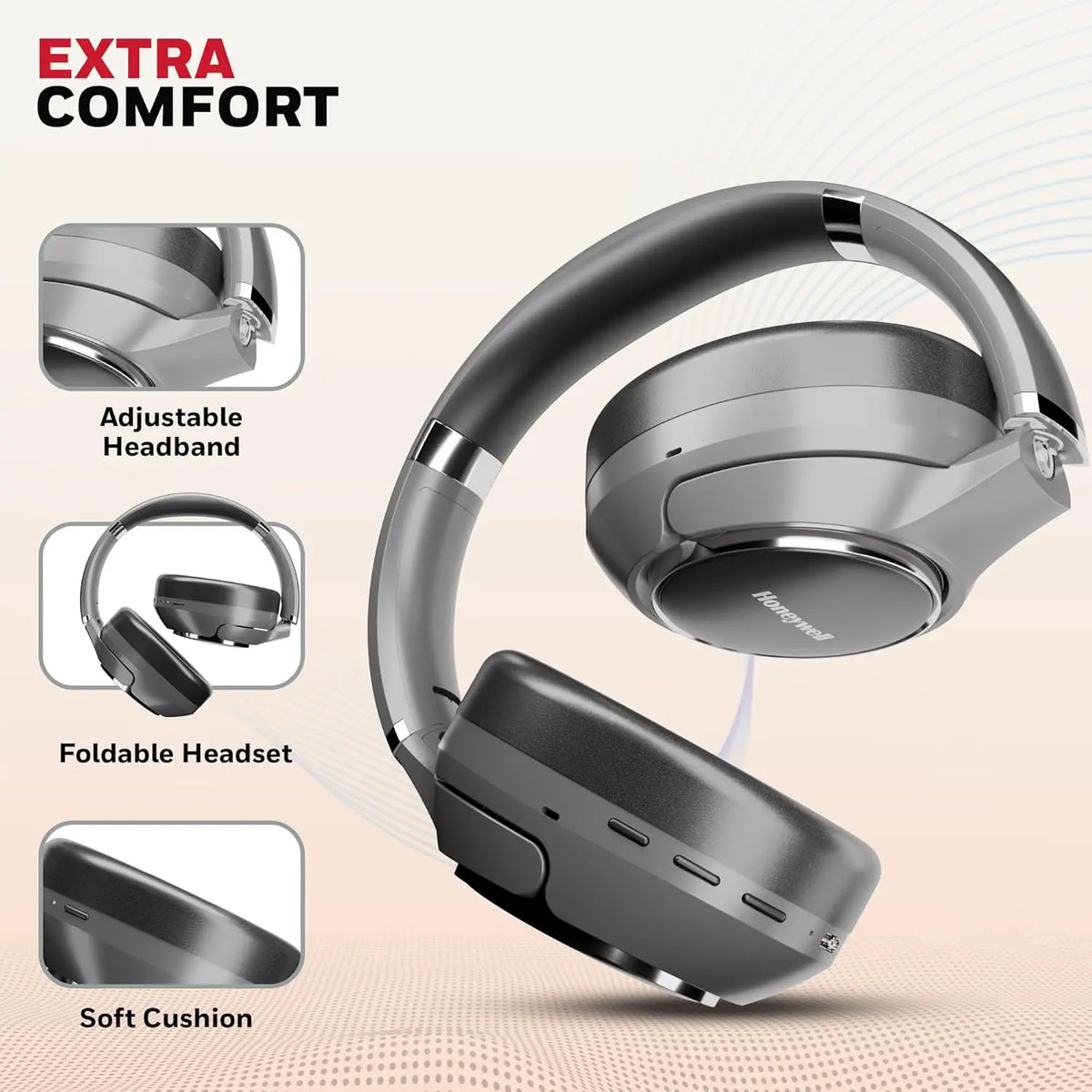 Honeywell Trueno U20 Bluetooth v5.4 Over-Ear Headphones with Mic, Hybrid ANC – photo 3 – TechCure India