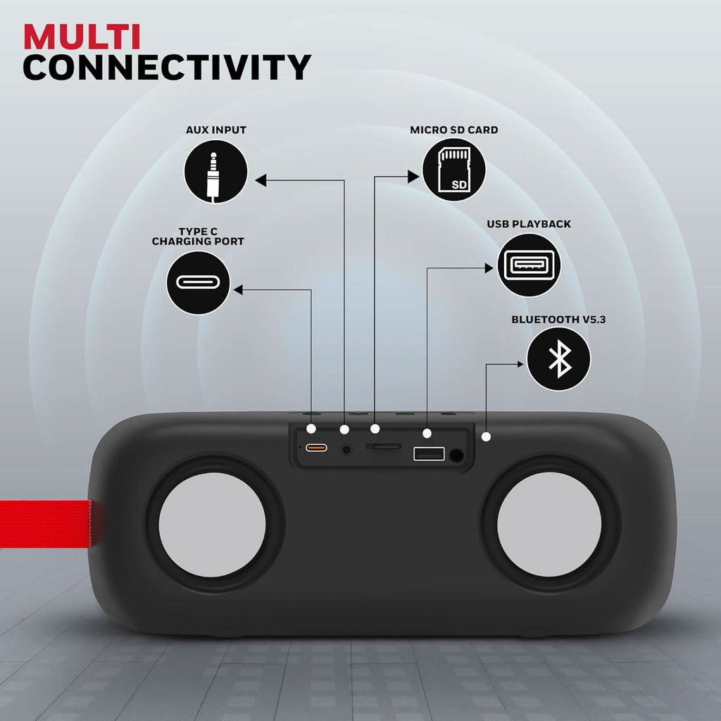 Honeywell Trueno U300 Bluetooth 5.3 Wireless Portable Speaker, 20W Output, Dual 78mm Drivers, Deep Bass, 13H Playtime, IPX6, TWS Pairing, SD/USB Type-C/AUX Support, Built-in Mic, 2-Year Warranty-Black – TechCure India