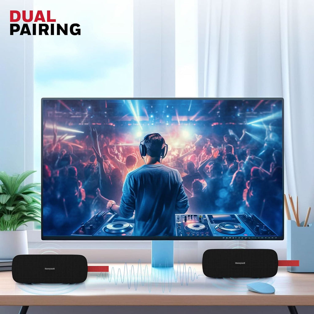 Honeywell Trueno U300 Bluetooth 5.3 Wireless Portable Speaker, 20W Output, Dual 78mm Drivers, Deep Bass, 13H Playtime, IPX6, TWS Pairing, SD/USB Type-C/AUX Support, Built-in Mic, 2-Year Warranty-Black – TechCure India