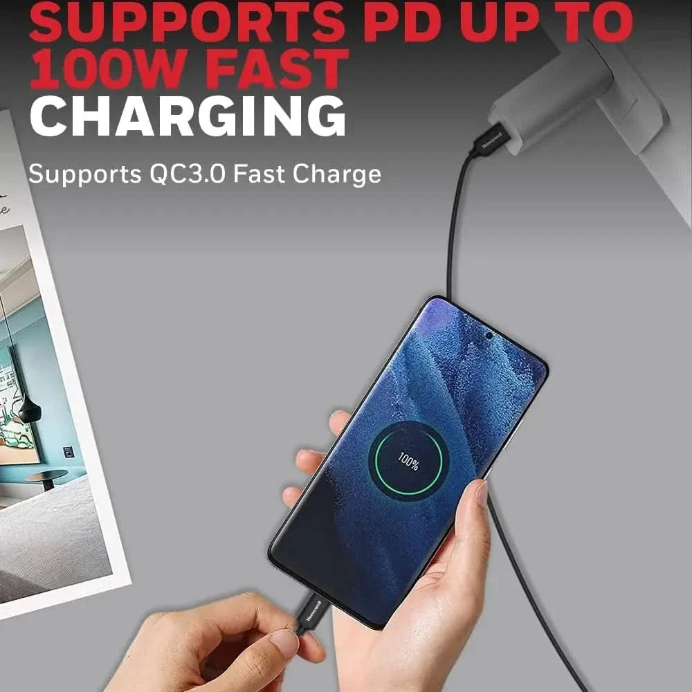 Honeywell Type C To Type C USB 3.1 Cable, PD 100W with Max Output 5A, QC 3.0, Ultra-Fast Charge & Sync Cable, 10 Gbps transfer speed,Compatible with Smartphones,Laptop,Power Bank, Tablet- 6 Feet(1.8M) – TechCure India