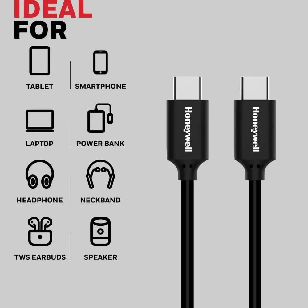 Honeywell Type C To Type C USB 3.1 Cable, PD 100W with Max Output 5A, QC 3.0, Ultra-Fast Charge & Sync Cable, 10 Gbps transfer speed,Compatible with Smartphones,Laptop,Power Bank, Tablet- 6 Feet(1.8M) – TechCure India