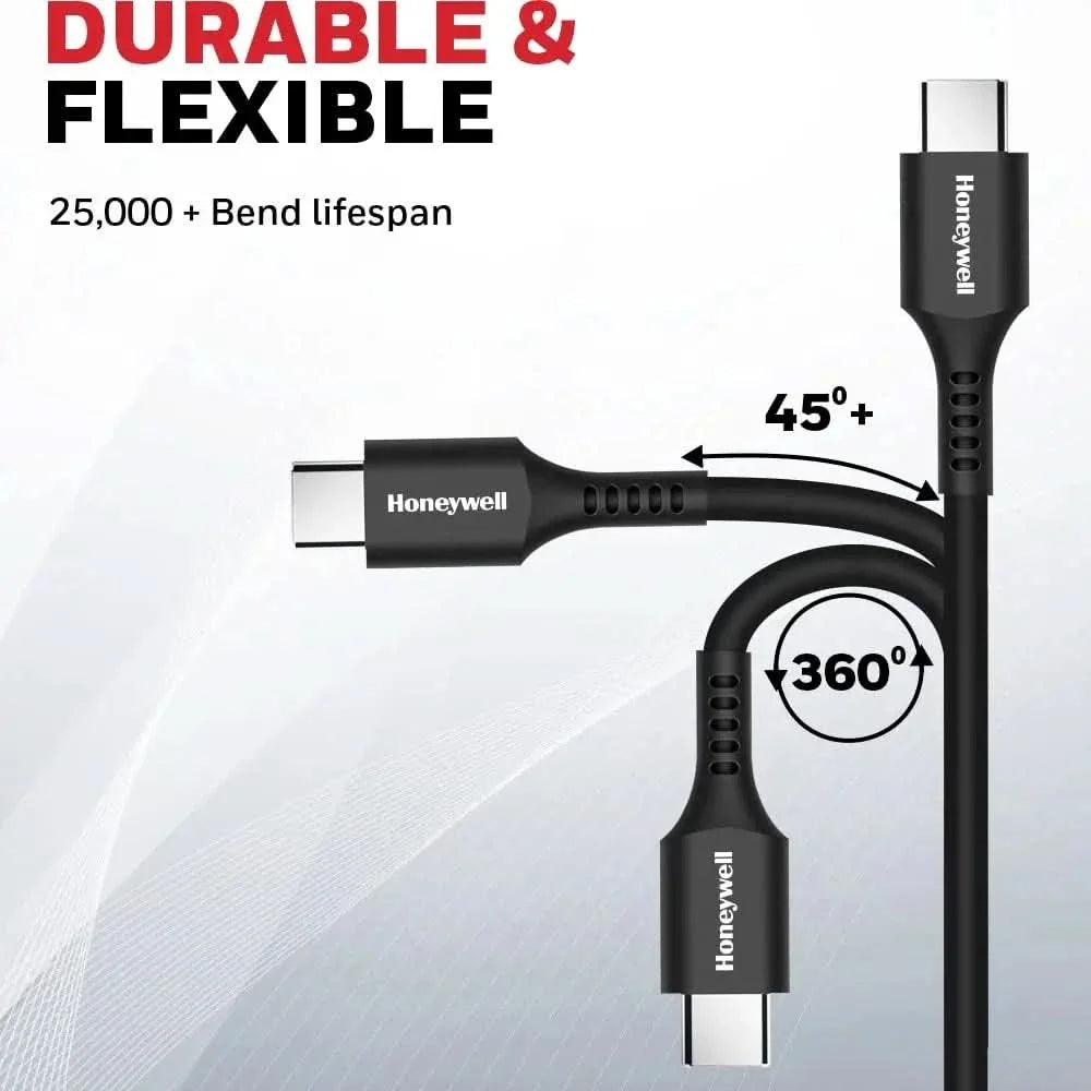 Honeywell USB 2.0 To Type C Cable 1.8Mtr(6 Feet), PD 60W, QC 3.0, Fast Charge & Sync Cable, Ultra Soft Silicone cable for Smartphone, Laptop,Power Bank, Tablet-(Black) – TechCure India