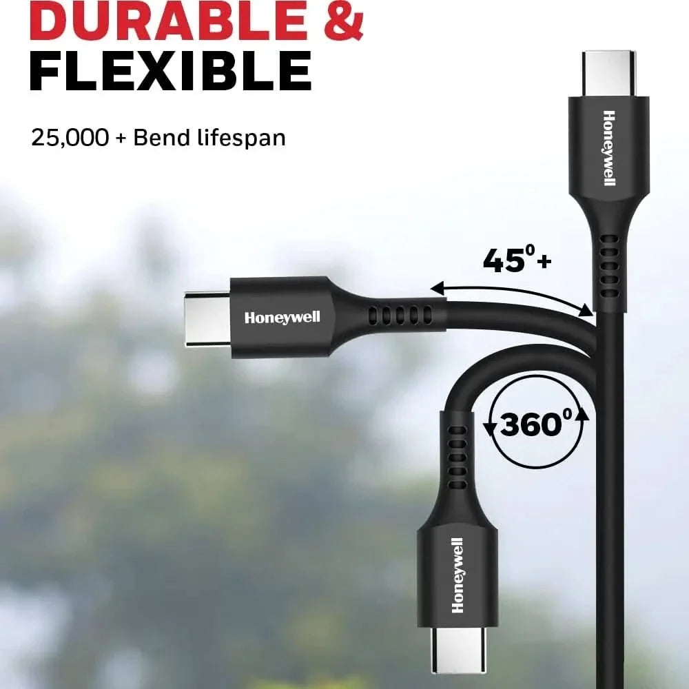 Honeywell USB 2.0 Type C To Type C Cable, 6 Feet(1.8M), PD 60W, QC 3.0, Fast Charging & Sync Cable, Ultra Soft Silicone cable for Smartphone, Laptop, Power Bank, Tablet- Black – TechCure India