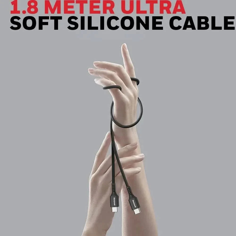 Honeywell USB 2.0 Type C To Type C Cable, 6 Feet(1.8M), PD 60W, QC 3.0, Fast Charging & Sync Cable, Ultra Soft Silicone cable for Smartphone, Laptop, Power Bank, Tablet- Black – TechCure India