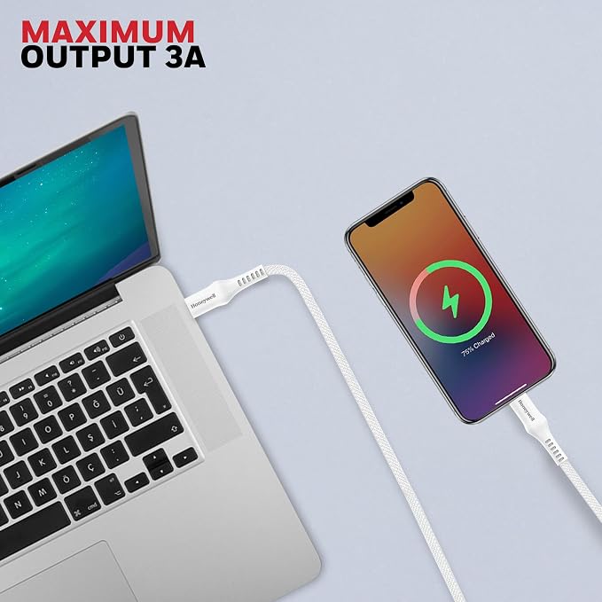 Honeywell USB Type C to Type C Cable, 4 Feet (1.2M), PD 60W, QC 3.0, Fast Charging, Nylon Braided Cable for Apple Devices, Smartphones, Laptops, Power Banks, Tablets, Headphones, Speakers White – TechCure India