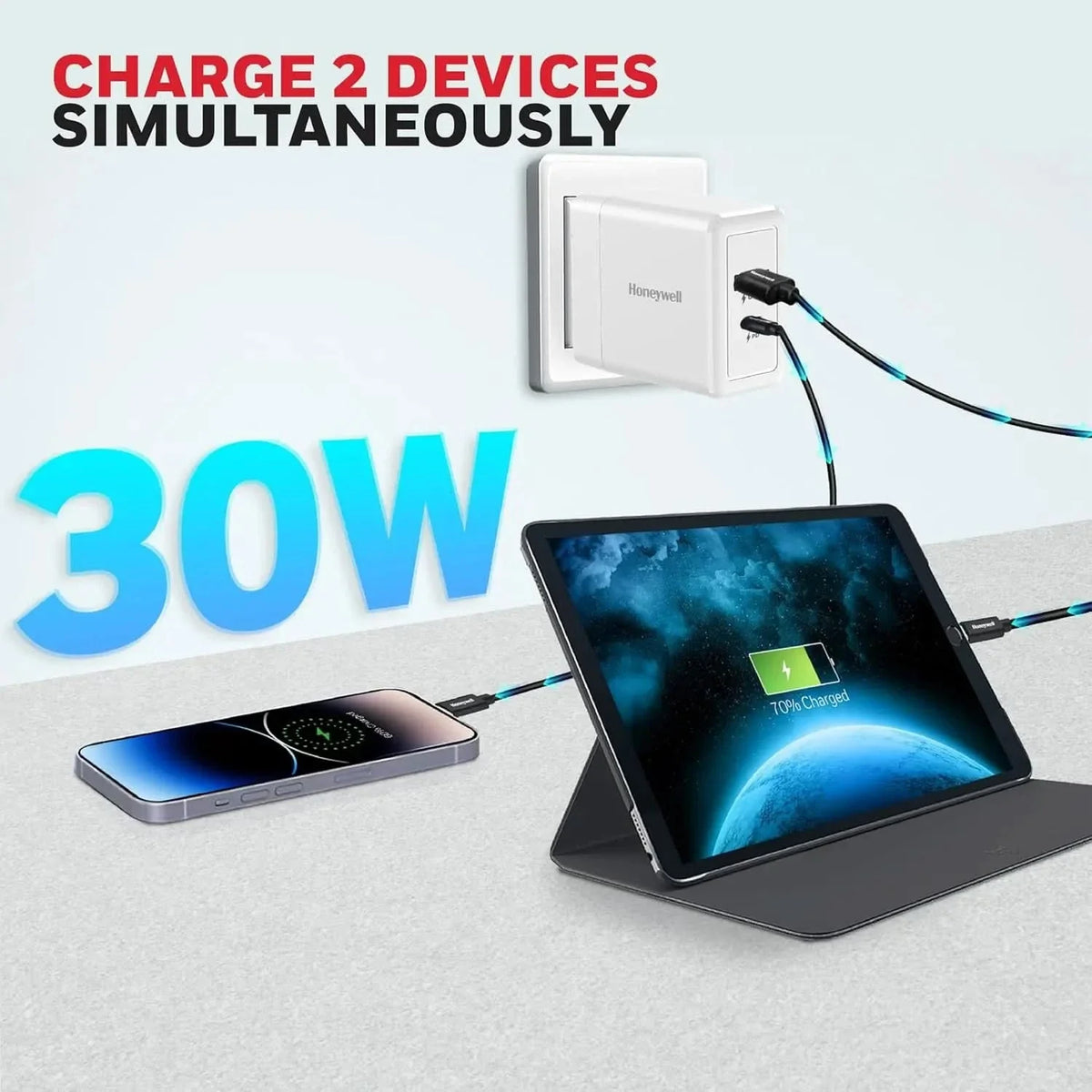 Honeywell Zest PD30W Ultra-Fast Wall Charger with PPS, 1x Type-C PD 3.0 & 1x USB-A Port, BIS Certified, Compatible with iPhone, iPad, Samsung, OnePlus 11/12/13/13R/13T/15/15R, Tablets, Power Banks – TechCure India