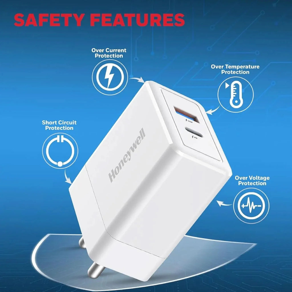 Honeywell Zest PD30W Ultra-Fast Wall Charger with PPS, 1x Type-C PD 3.0 & 1x USB-A Port, BIS Certified, Compatible with iPhone, iPad, Samsung, OnePlus 11/12/13/13R/13T/15/15R, Tablets, Power Banks – TechCure India