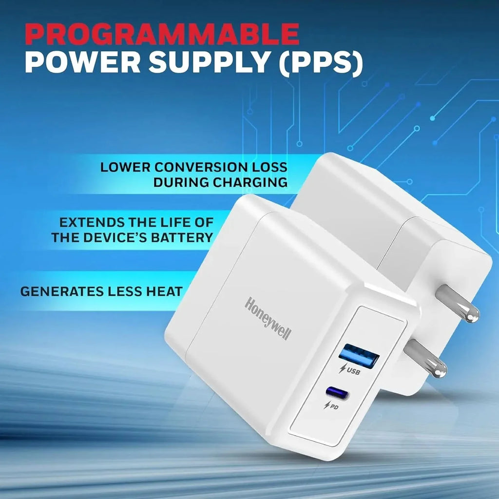Honeywell Zest PD30W Ultra-Fast Wall Charger with PPS, 1x Type-C PD 3.0 & 1x USB-A Port, BIS Certified, Compatible with iPhone, iPad, Samsung, OnePlus 11/12/13/13R/13T/15/15R, Tablets, Power Banks – TechCure India