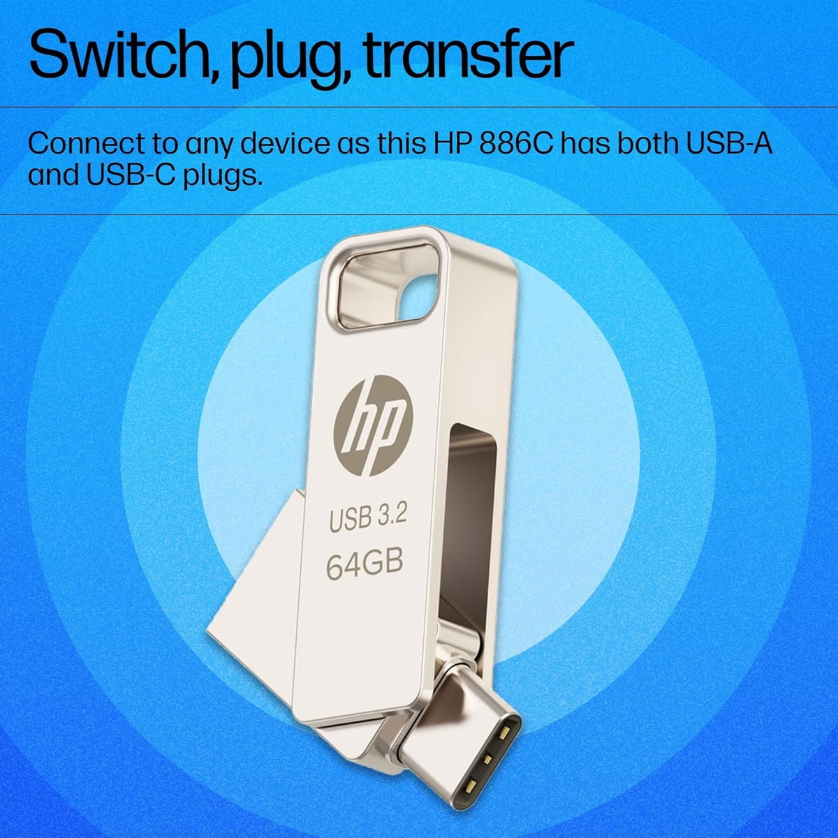 HP 886C USB 3.2 64GB OTG Flash Drive – Model AN1J0AA#ACJ – TechCure India