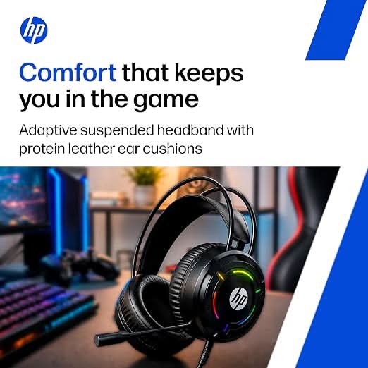 HP G370 Wired Gaming Headset, 360 Degree Omnidirectional Noise-Canceling Microphone, RGB Lighting, Multi-Platform Compatibility – TechCure India