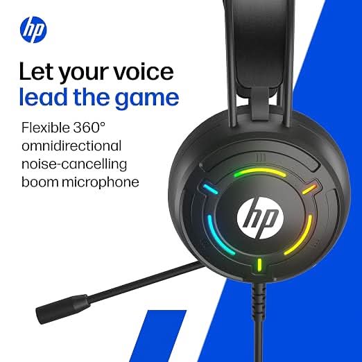 HP G370 Wired Gaming Headset, 360 Degree Omnidirectional Noise-Canceling Microphone, RGB Lighting, Multi-Platform Compatibility – TechCure India