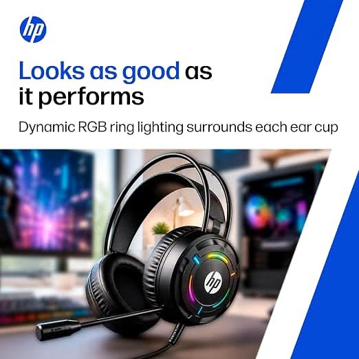 HP G370 Wired Gaming Headset, 360 Degree Omnidirectional Noise-Canceling Microphone, RGB Lighting, Multi-Platform Compatibility – TechCure India