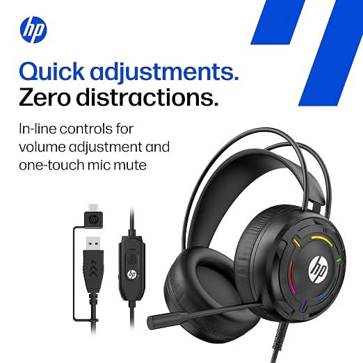 HP G370 Wired Gaming Headset, 360 Degree Omnidirectional Noise-Canceling Microphone, RGB Lighting, Multi-Platform Compatibility – TechCure India