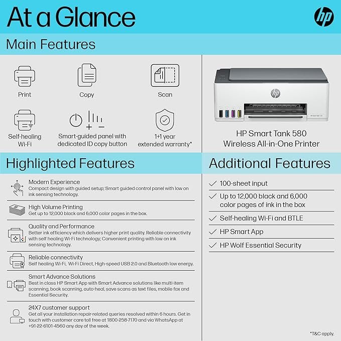 HP Smart Tank 580 Aio WiFi Colour Wireless Solid Ink Printer – TechCure India