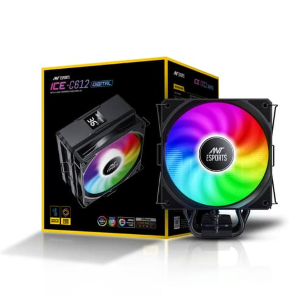 ANT ESPORTS ICE-C612 Digital ARGB 120mm Single Tower CPU Air Cooler ( Black ) – TechCure India