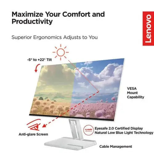 Lenovo L24i-4A 24 Inch FHD IPS Monitor White (67BCKAC6IN) – TechCure India