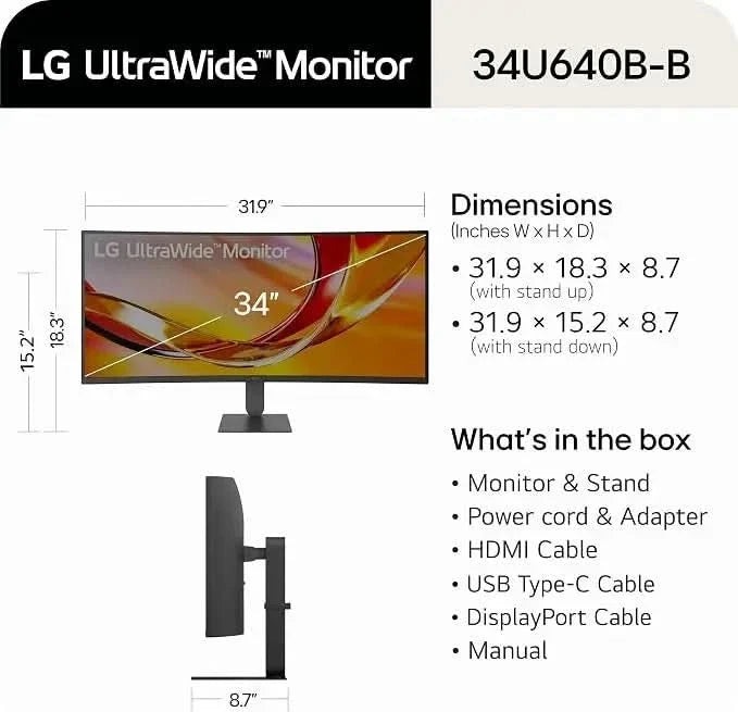 LG 34U640B-B 34-inch UltraWide WQHD 144Hz FreeSync Premium Curved Monitor – TechCure India