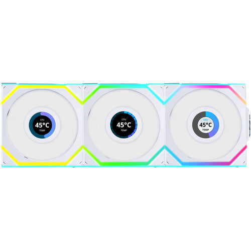 Lian Li 120mm UNI FAN SL Wireless LCD ARGB Case Fan (White, 3-Pack) – Model G99.12SLLCD1W3W.IN – TechCure India