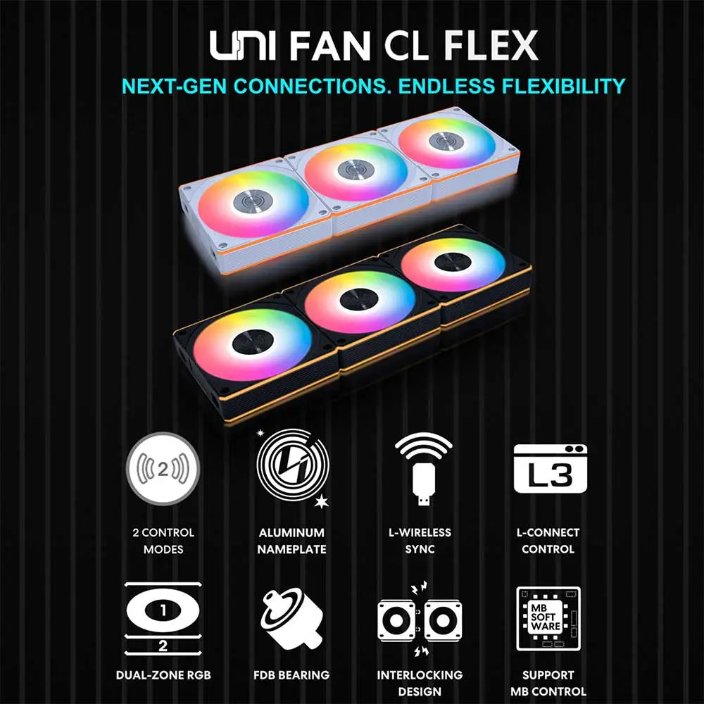 Lian Li UNI Fan CL Flex 120, Reverse Blade ARGB, 3 Pack White (G9F-12RCL1F3W-IN) – TechCure India