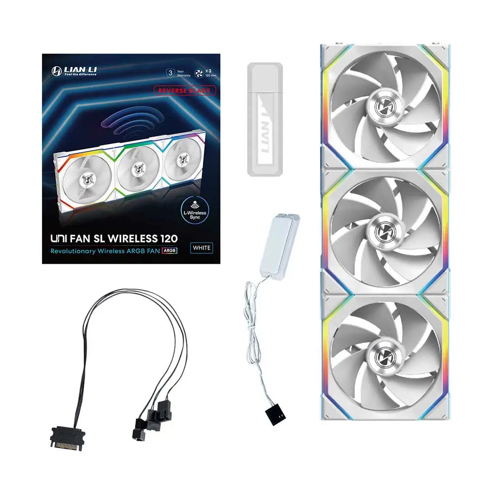 Lian Li UNI FAN SL Wireless 3x 120mm Reverse Blade Fan Kit White(12RSL1W3W) – TechCure India