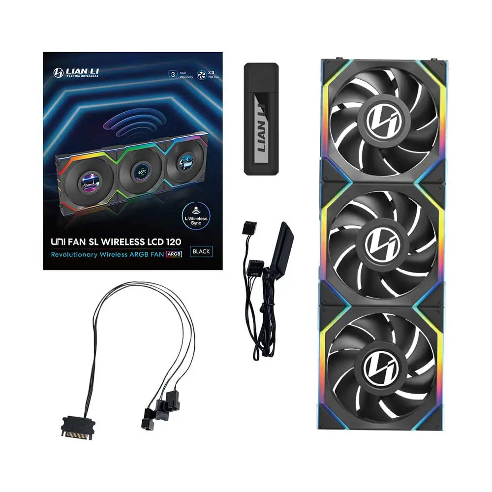 Lian Li UNI FAN SL Wireless LCD 3x 120mm Fan Kit Black (G99-12SLLCD1W3B-IN) – TechCure India