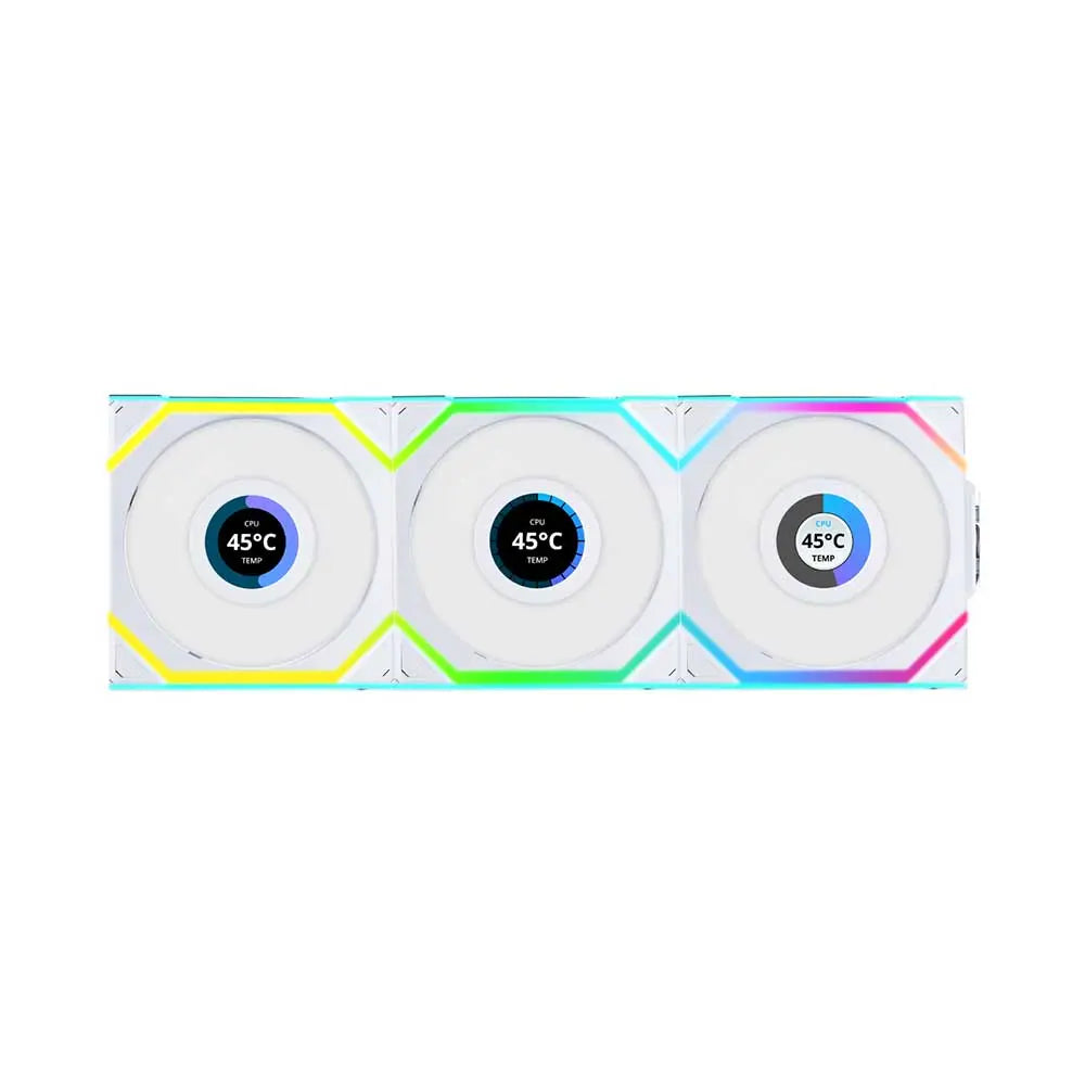 Lian Li UNI FAN SL Wireless LCD 3x 120mm Reverse Blade Fan Kit White (12RSLLCD1W3W) – TechCure India