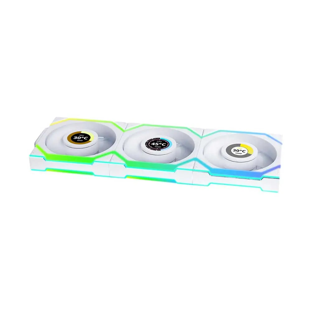 Lian Li UNI FAN SL Wireless LCD 3x 120mm Reverse Blade Fan Kit White (12RSLLCD1W3W) – TechCure India
