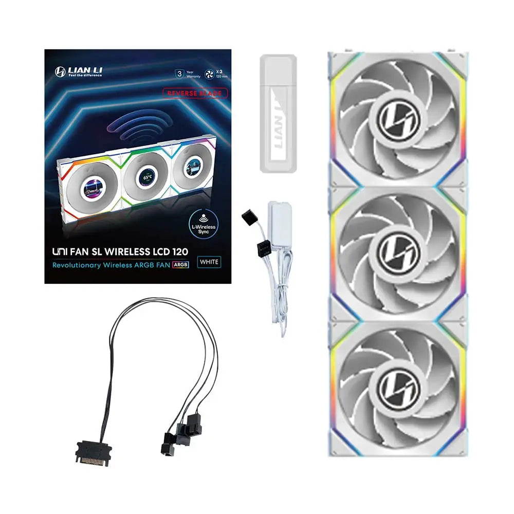 Lian Li UNI FAN SL Wireless LCD 3x 120mm Reverse Blade Fan Kit White (12RSLLCD1W3W) – TechCure India