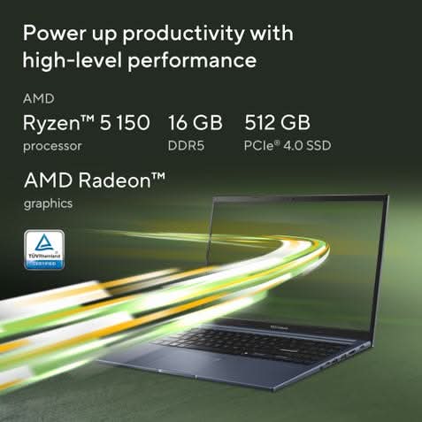 ASUS Vivobook 15, AMD Ryzen 5 150 Processor, 16GB, 512GB, AMD Radeon Graphics, 39.62 cms 15.6 Inch FHD, Windows 11 Home, Office Home 2024 and M365 Basic 1 Year Validity M1502NAQ-BQ118WS – TechCure India