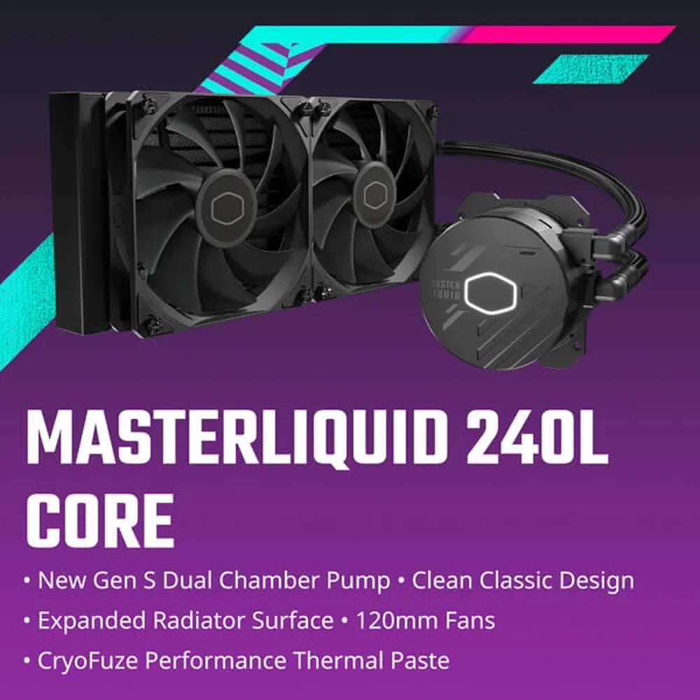 COOLER MASTER MasterLiquid 240L Core 240mm CPU Liquid Cooler (Black) – TechCure India