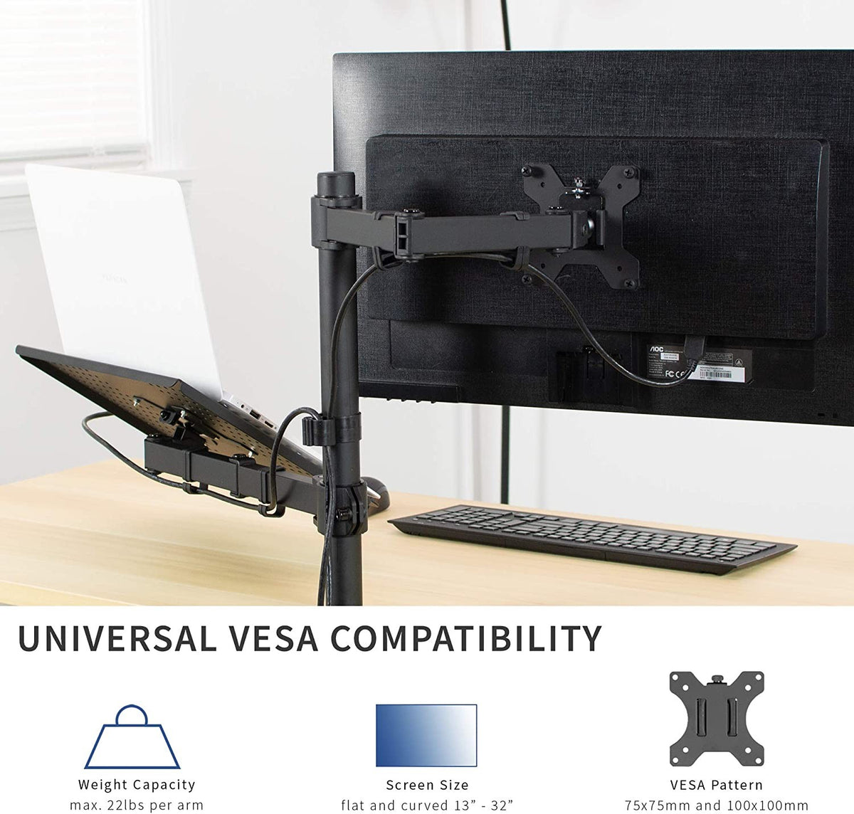 Monitor Stand With Laptop Holder – Monitor Arm With Laptop Tray Arm (for 13–32″ Monitors and 10–17″ Laptops – 8 kg capacity Per Arm — image 10