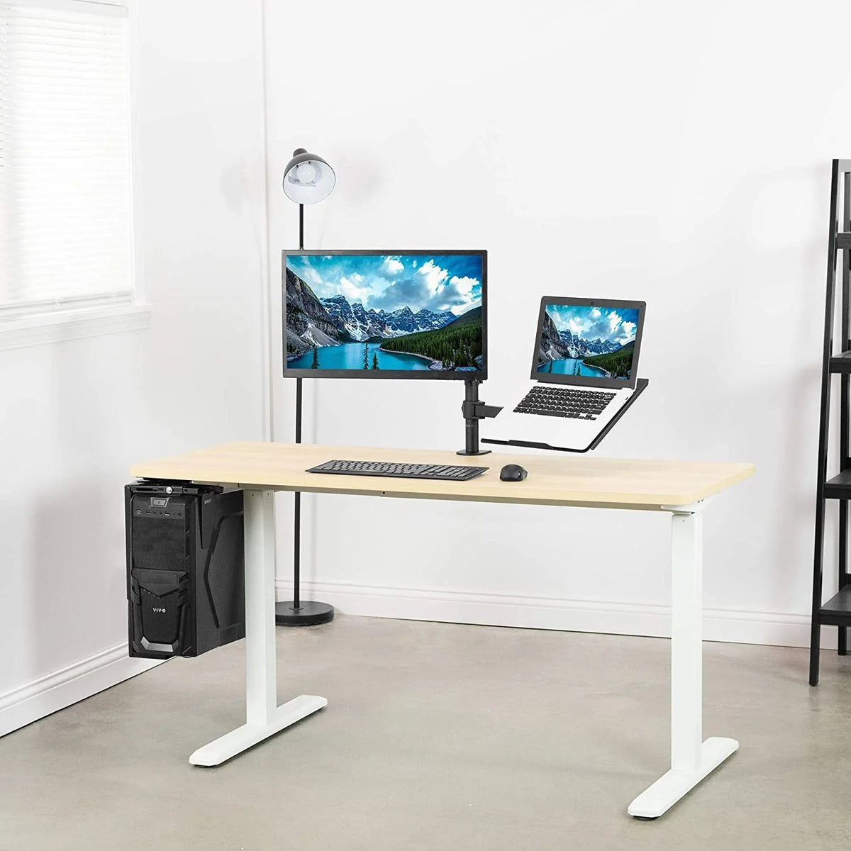 Monitor Stand With Laptop Holder – Monitor Arm With Laptop Tray Arm (for 13–32″ Monitors and 10–17″ Laptops – 8 kg capacity Per Arm — image 3