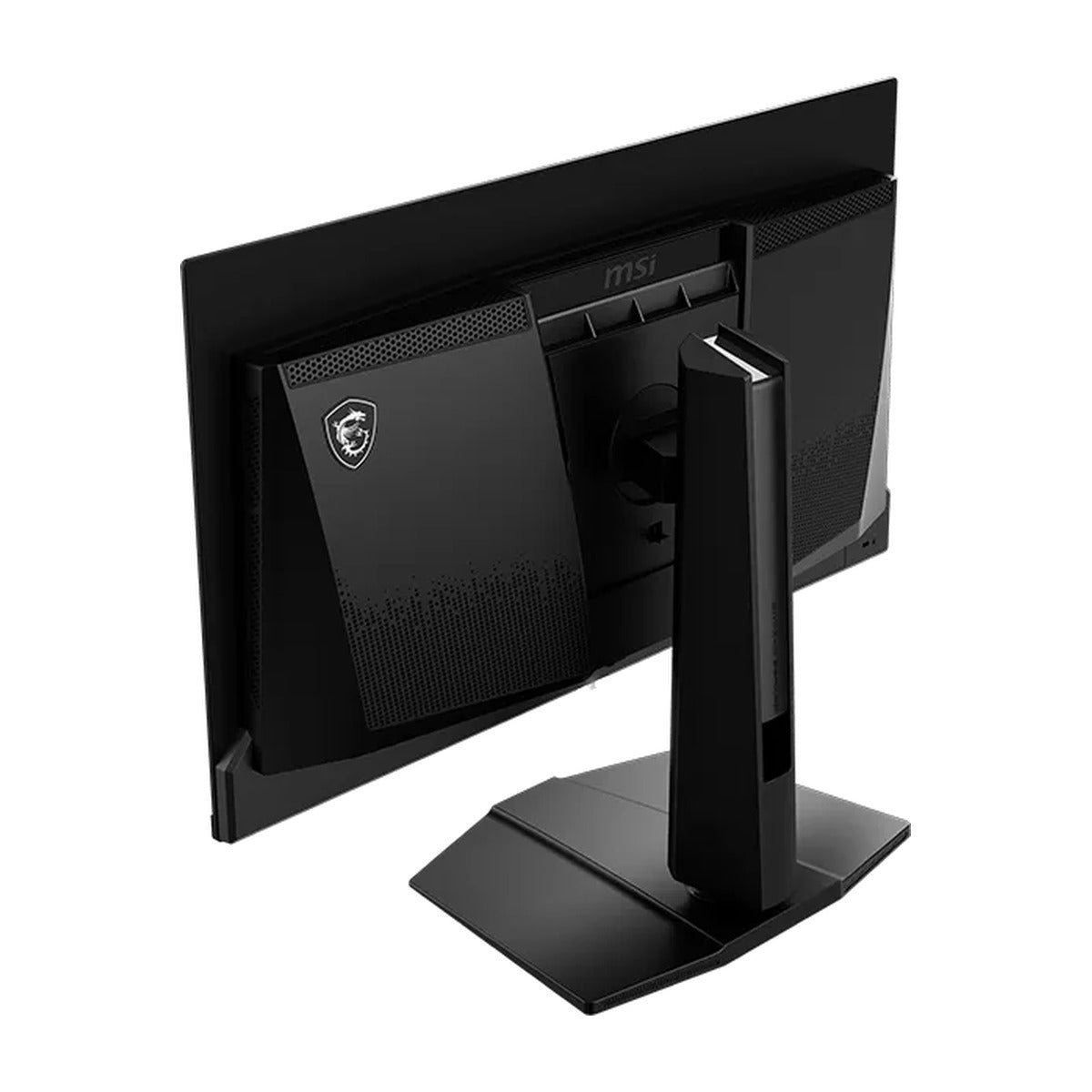 MAG 271QPX QD-OLED E2 - opposite front angled view of MSI MAG 271QPX QD-OLED E2 monitor on stand