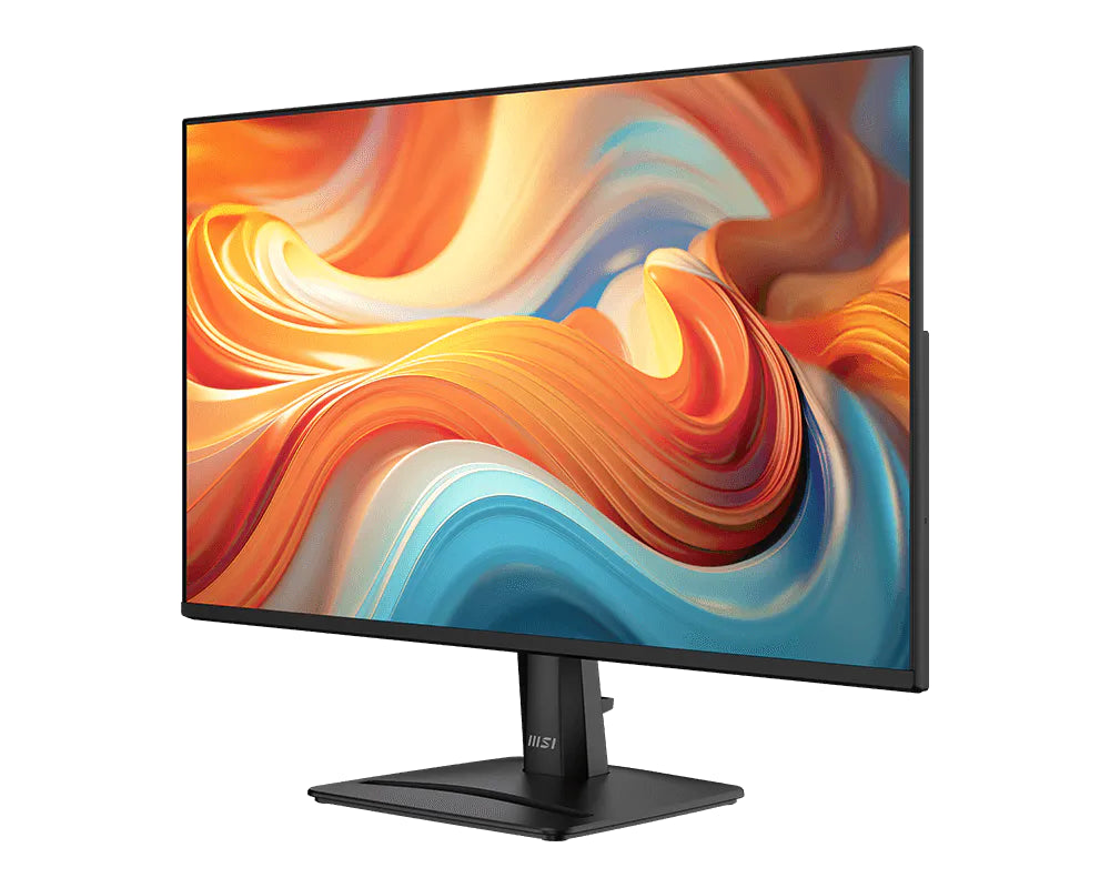 MSI PRO MP275 E14L 27 Inch FHD Business Monitor — angled front view on stand, plain background – TechCure India