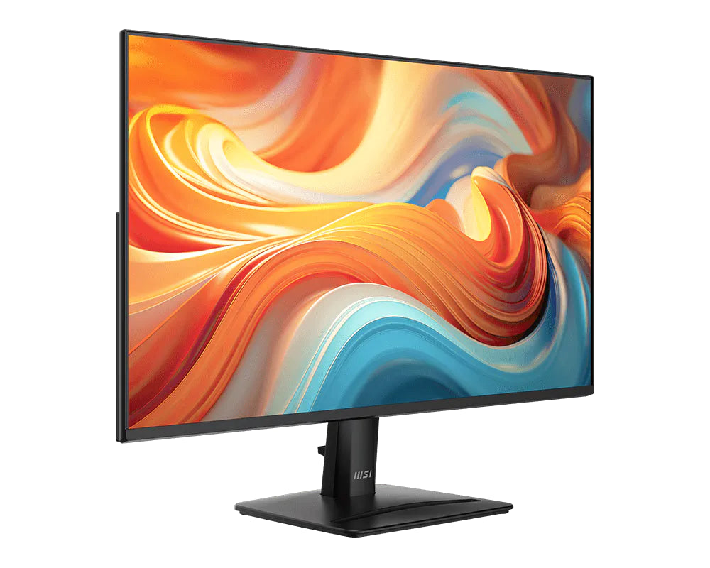 MSI PRO MP275 E14L 27 Inch FHD Business Monitor — angled front view on stand, plain background – TechCure India