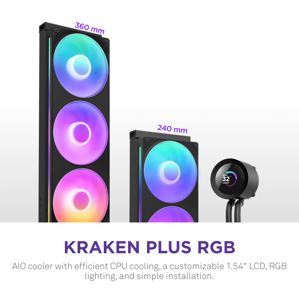 NZXT Kraken Plus 360 RGB 360mm AIO Liquid Cooler With 1.54″ LCD Black (RL-KR360-B2) – TechCure India