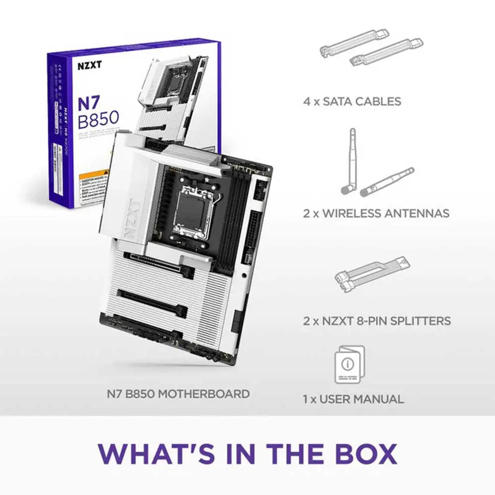 NZXT N7 B850 AM5 ATX Gaming WiFi Motherboard White (N7-B85XT-W1) – TechCure India