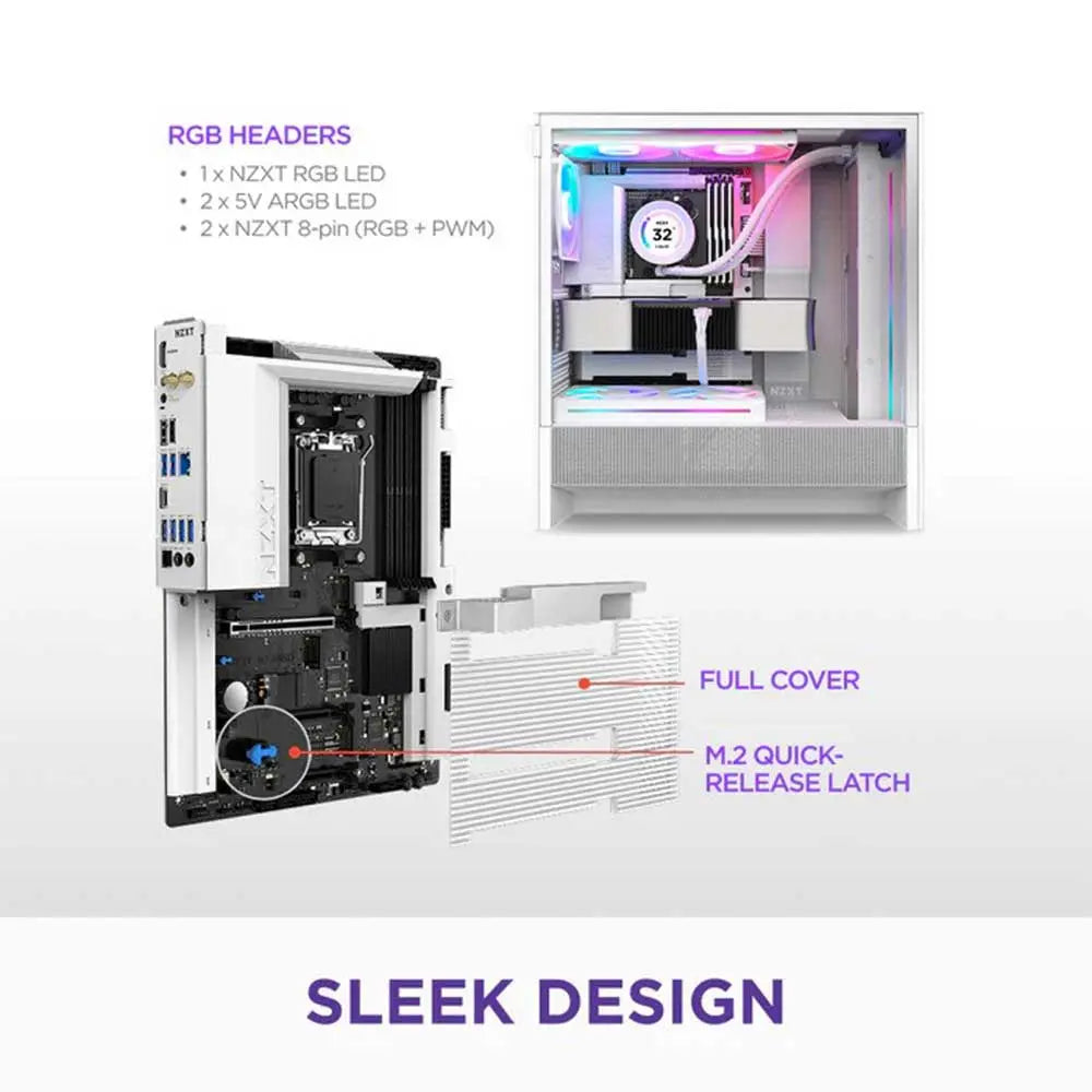 NZXT N7 B850 AM5 ATX Gaming WiFi Motherboard White (N7-B85XT-W1) – TechCure India