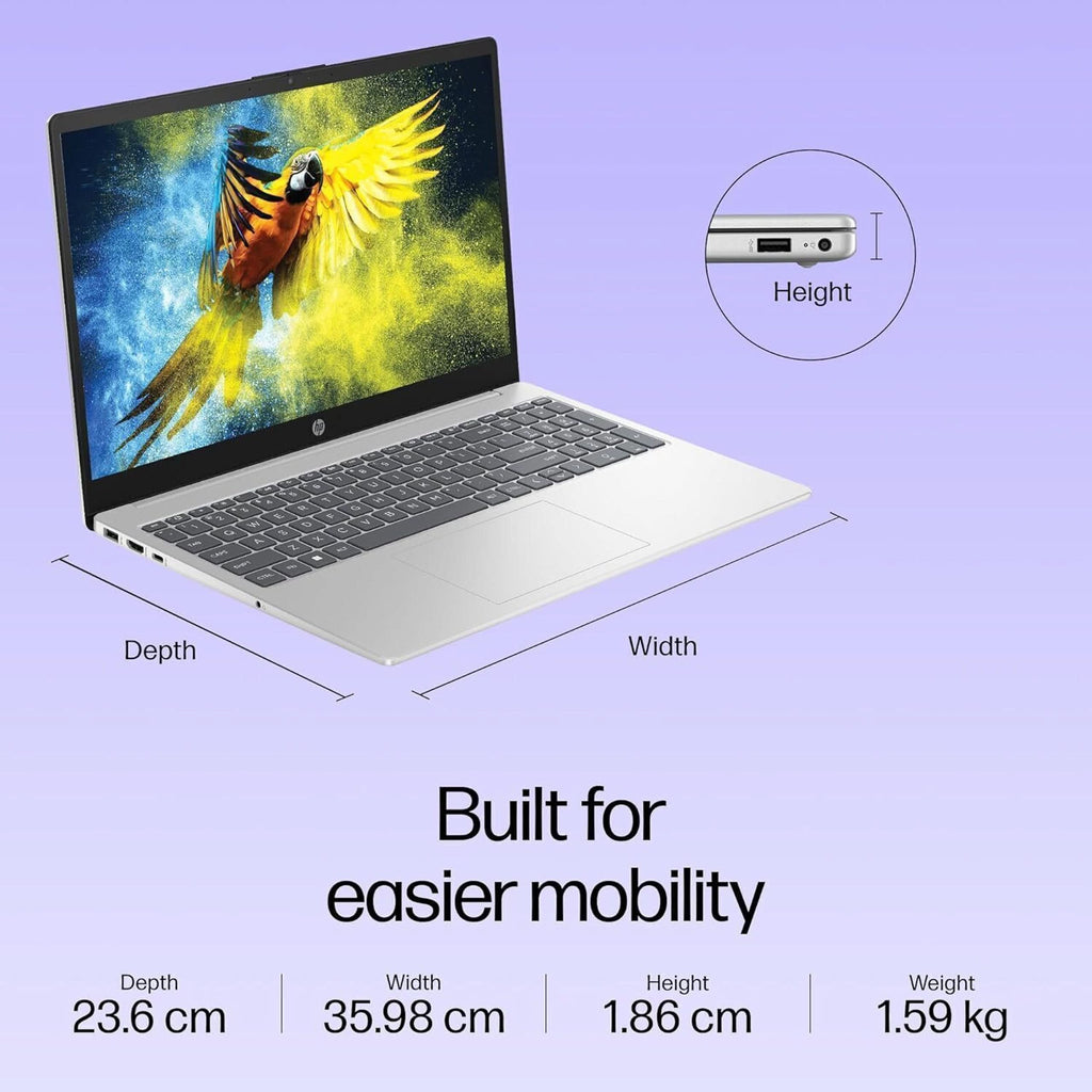 HP 15-FD0668TU Intel i3 13th Gen 1315U, 16GB RAM, 512 GB SSD, Windows 11 Home, 15.6 Inch FHD IPS Anti-Glare Micro-Edge Display, Win11, MS Office 24, 1.59 Kg, Silver – TechCure India