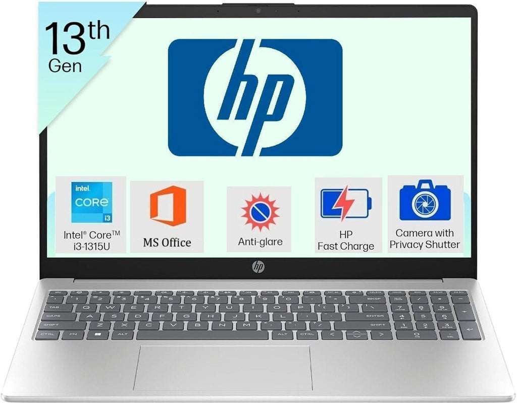 HP 15-FD0668TU Intel i3 13th Gen 1315U, 16GB RAM, 512 GB SSD, Windows 11 Home, 15.6 Inch FHD IPS Anti-Glare Micro-Edge Display, Win11, MS Office 24, 1.59 Kg, Silver – TechCure India