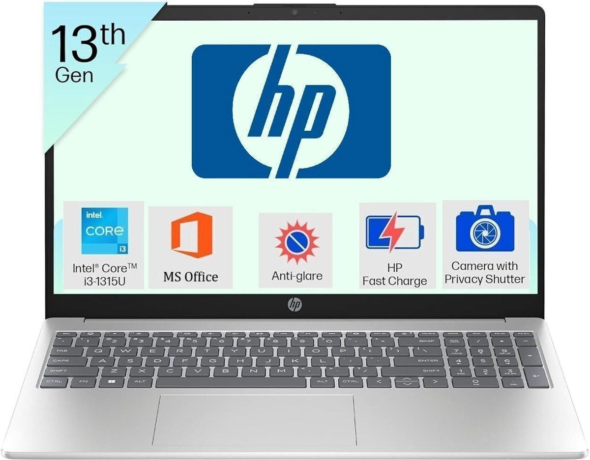 HP 15-FD0668TU Intel i3 13th Gen 1315U, 16GB RAM, 512 GB SSD, Windows 11 Home, 15.6 Inch FHD IPS Anti-Glare Micro-Edge Display, Win11, MS Office 24, 1.59 Kg, Silver – TechCure India